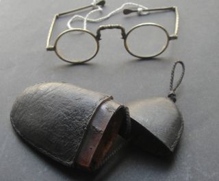 Antique Chinese Glasses With Leather Case Spectacles photo