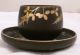 Vintage Japanese Lacquer Wood Tea Cup Black Gold Hand Painted Prunus Boxes photo 1