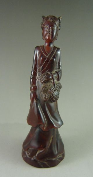 Chinese 100% Ox Horn Hand Carved Woman Carving photo
