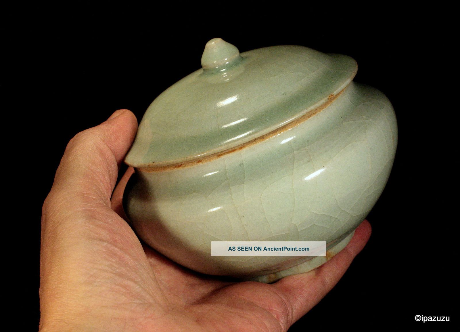 Antique Chinese Greenware Celadon Bowl & Cover 1600s Bowls photo