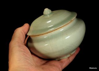 Antique Chinese Greenware Celadon Bowl & Cover 1600s photo