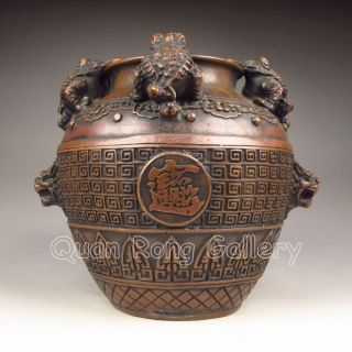 Chinese Bronze Pot - Toad/frog W Qian Long Mark Nr photo