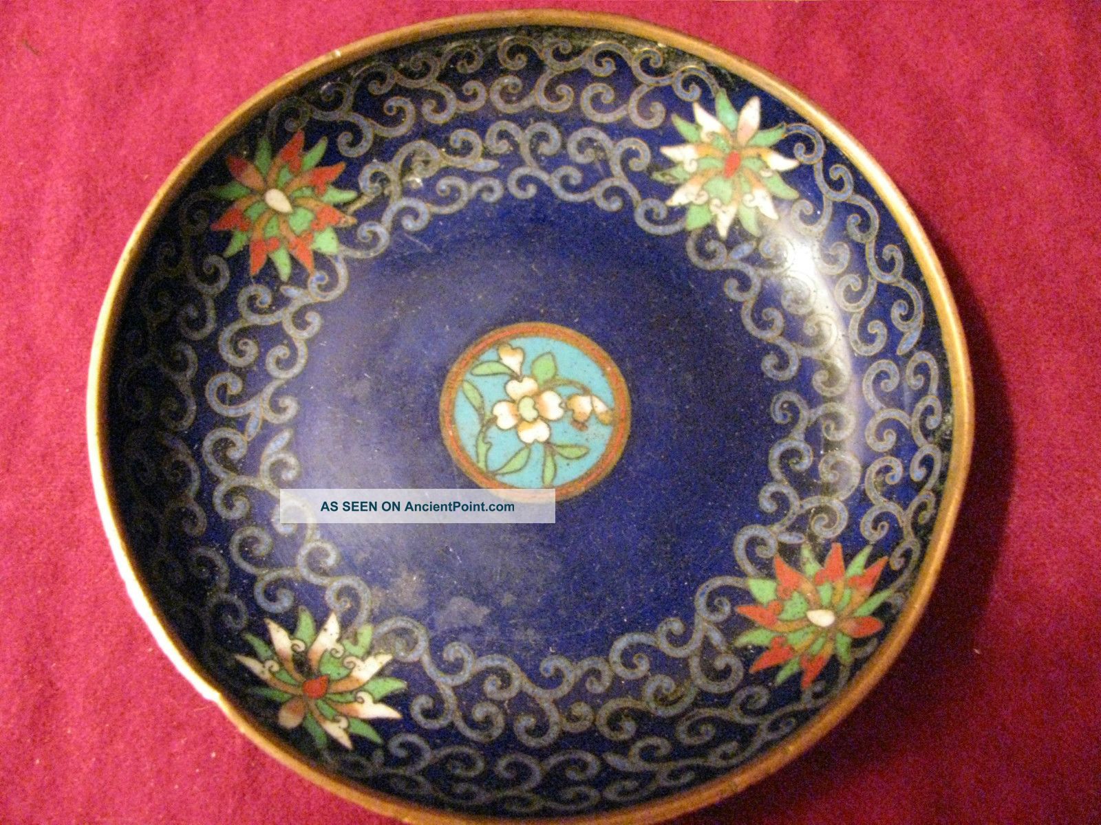 Antique Enameled On Copper Cloisonne Chinese Snuff Dish Bowl No Res Bowls photo