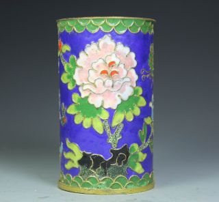Chinese Handwork Painting Flower Old Cloisonne Brush Pot photo