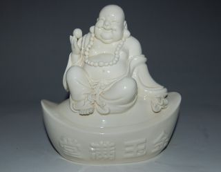 Unusual Chinese Dehua White Porcelain Fortuna Seated Buddha&symbol Of Wealth photo