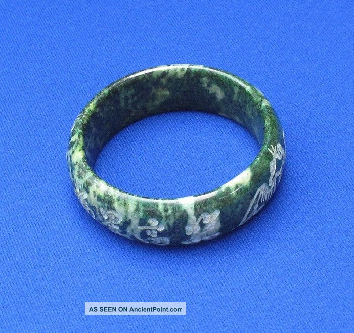 Fine Antique Chinese 19th Century Green & White Jade Bangle Bracelet Bracelets photo
