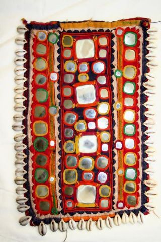 Vintage Antique Rajistani Banjara Enbroidery Textile With Mirrors Shells Cowries photo