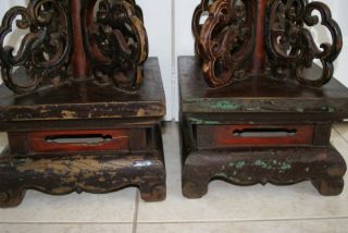 Chinese Pair Floor Elm Wood Candelabra Lantern Candle Stand Qing Red Embroidery photo