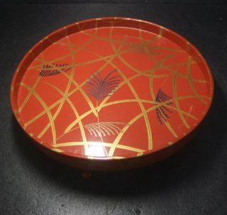 F830: Japanese Old Lacquer Ware Circular Tray With Good Pampas Grass Makie photo