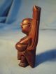 Small Vintage Antique Carved Reddish Wooden Buddha Arms Up Big Belly Oriental Buddha photo 1