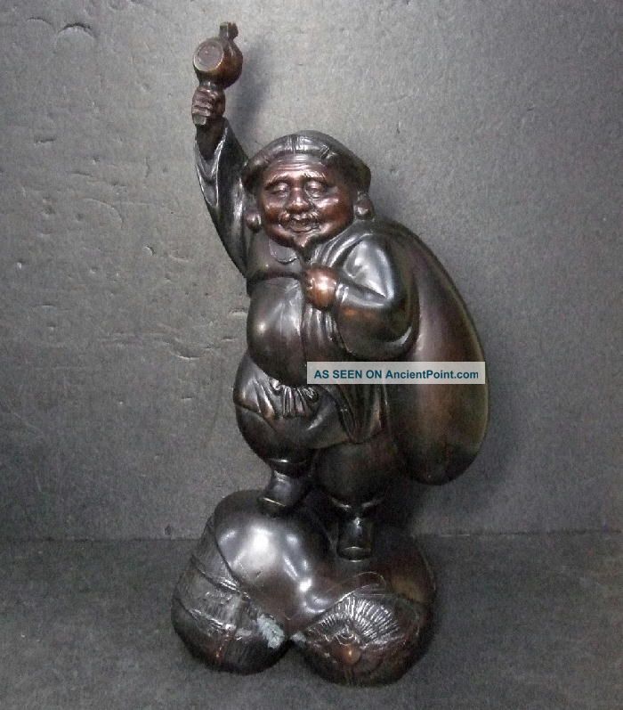 F847: Japanese Heavy Copper Ware Big God Of Wealth Daikoku - Ten Statue Statues photo