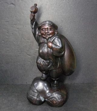 F847: Japanese Heavy Copper Ware Big God Of Wealth Daikoku - Ten Statue photo