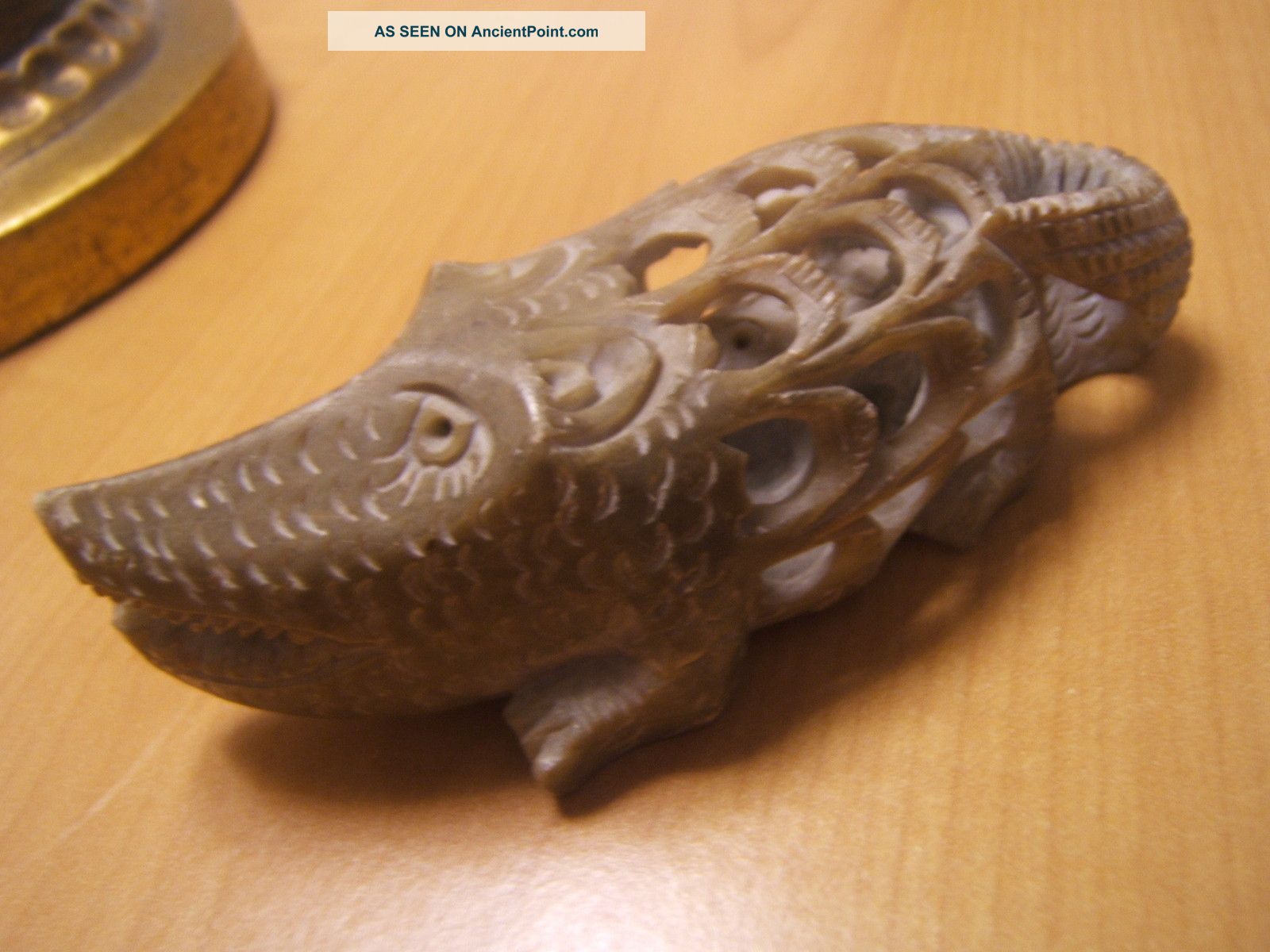 Vintage Carved Soapstone Crocodile/alligator With Baby Croc Inside,  Oriental Jade/ Hardstone photo