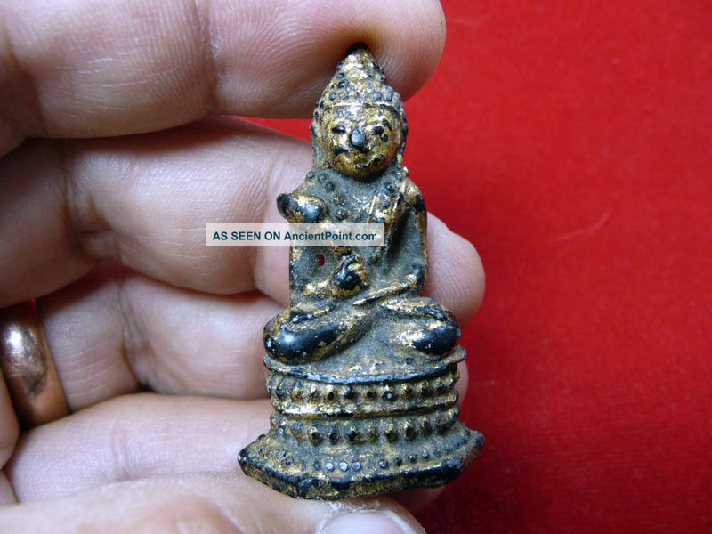 Phra Chaiwat Buddha Holding Lotus Chin Silver And Gilded Khmer Art Amulet Amulets photo