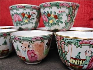 Hand Painted Rose Medallion Famille Ten (10) Tea Cups photo