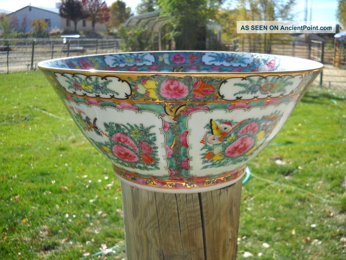 Exquisite Chinese Porcelain Bowl Rose Medallion Gold With Birds And Butterflies Bowls photo