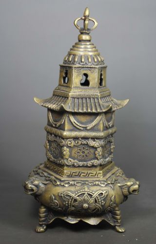 Chinese Old Very Rare Copper Handwork Hammer Pagoda Incense Burner ☆☆☆☆☆ photo