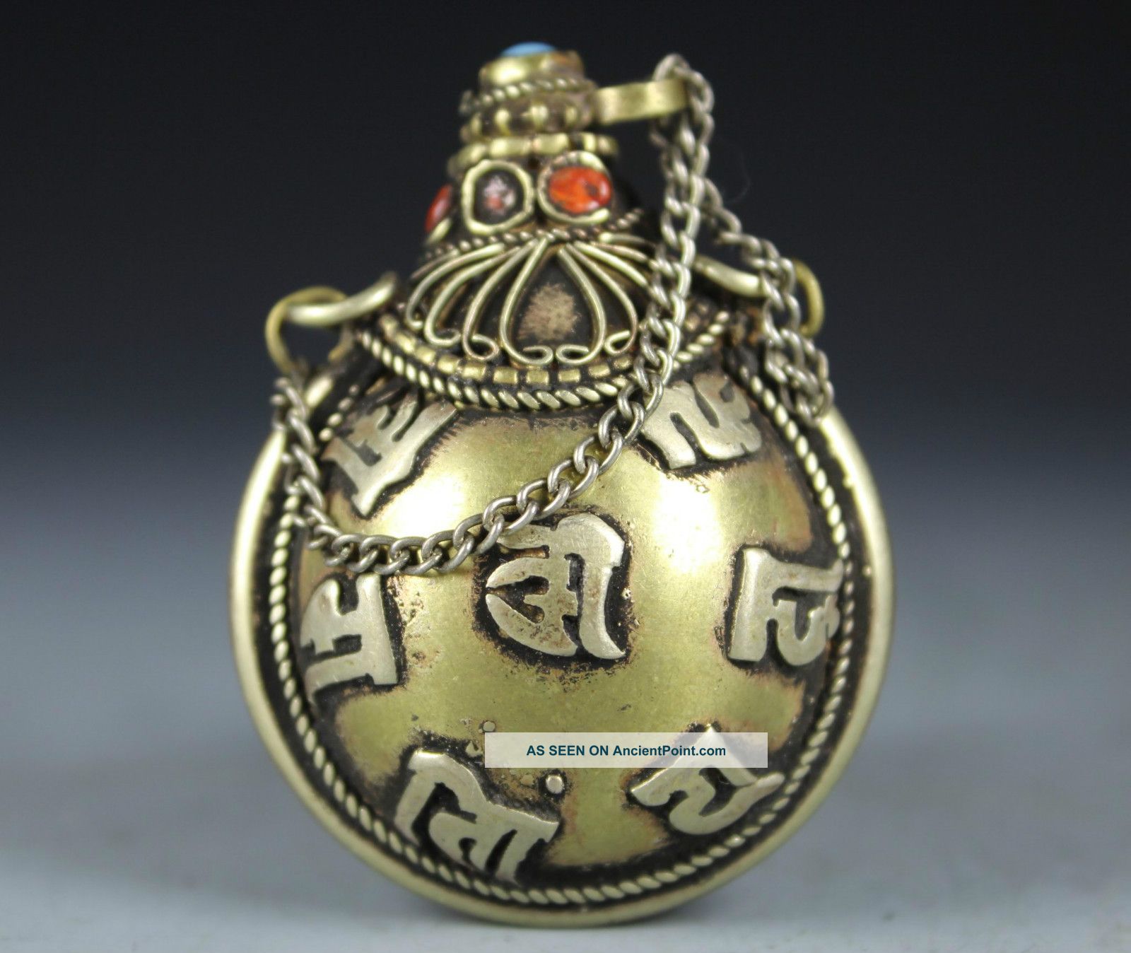 Asian Tibetan Handwork Copper Inlay Coral Turquoise Snuff Bottle Snuff Bottles photo