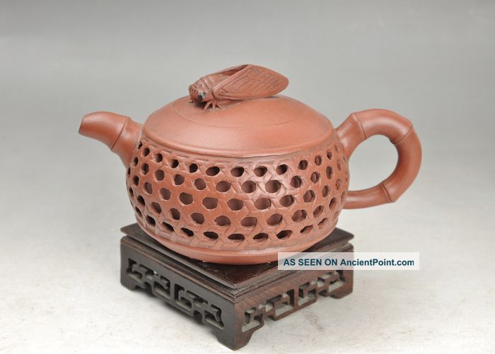 Antique 19th Century Chinese Yixing Teapot Relief Cicada Teapots photo