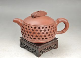 Antique 19th Century Chinese Yixing Teapot Relief Cicada photo