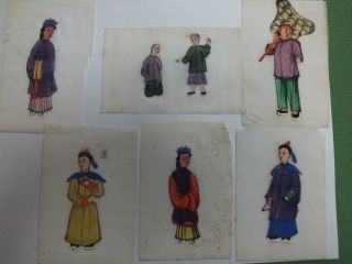 6 Small Chinese Studies On Rice/pith Paper Of 5 Men & 1 Woman 19thc (c) photo