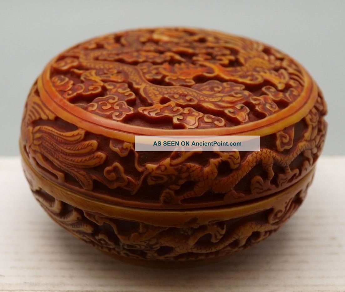 Decorated Oriental Chinese Box With Lid - Dragons & Phoenix Snuff Bottles photo