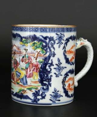 Antique 18thc Chinese Mandarin Porcelain Tankard Big Tea Cup Figures Landscapes photo