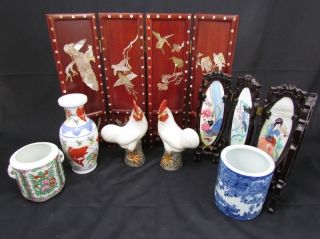 Lot Vintage 20c.  Chinese Porcelain Vases Figures & Panels Nr photo