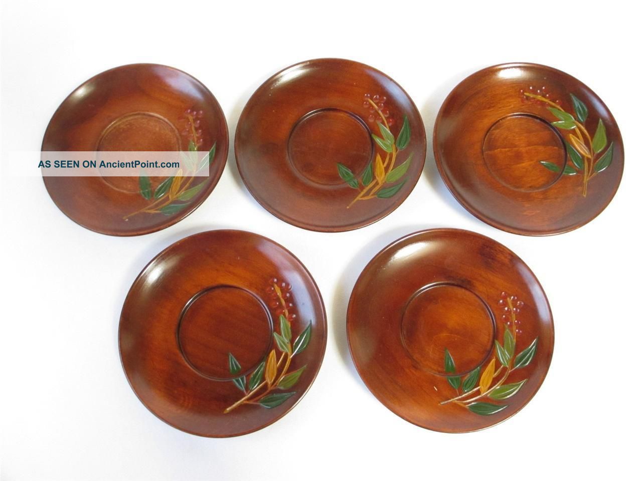 Japanese Wooden Lacquered Tea Cup Tray Chataku 5set; Carved Design/ 948 Other photo