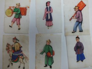 6 Small Chinese Studies On Rice/pith Paper Of 5 Men & 1 Woman 19thc (b) photo
