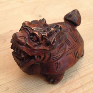 Vintage Hand Carved Japanese Wooden Chinese Dragon Figure Netsuke Boxwood ? photo