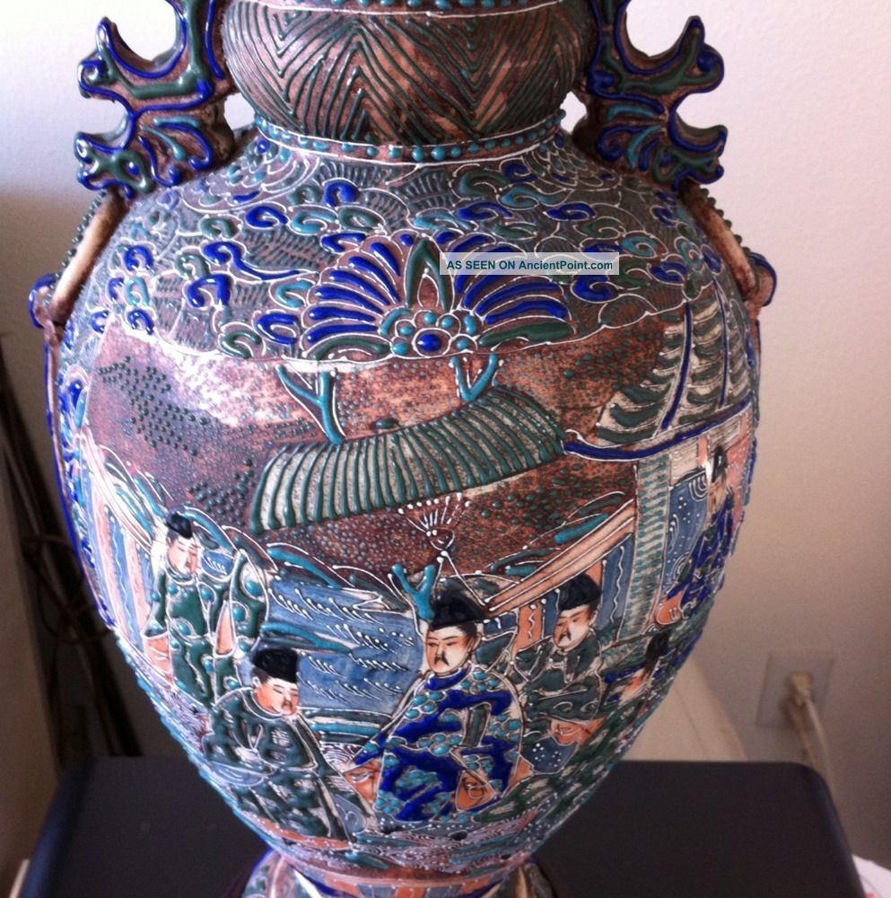 Antique Unique Asian Table Lamp Hand Made Painted Enameled Ceramic Vase - Japan Other photo