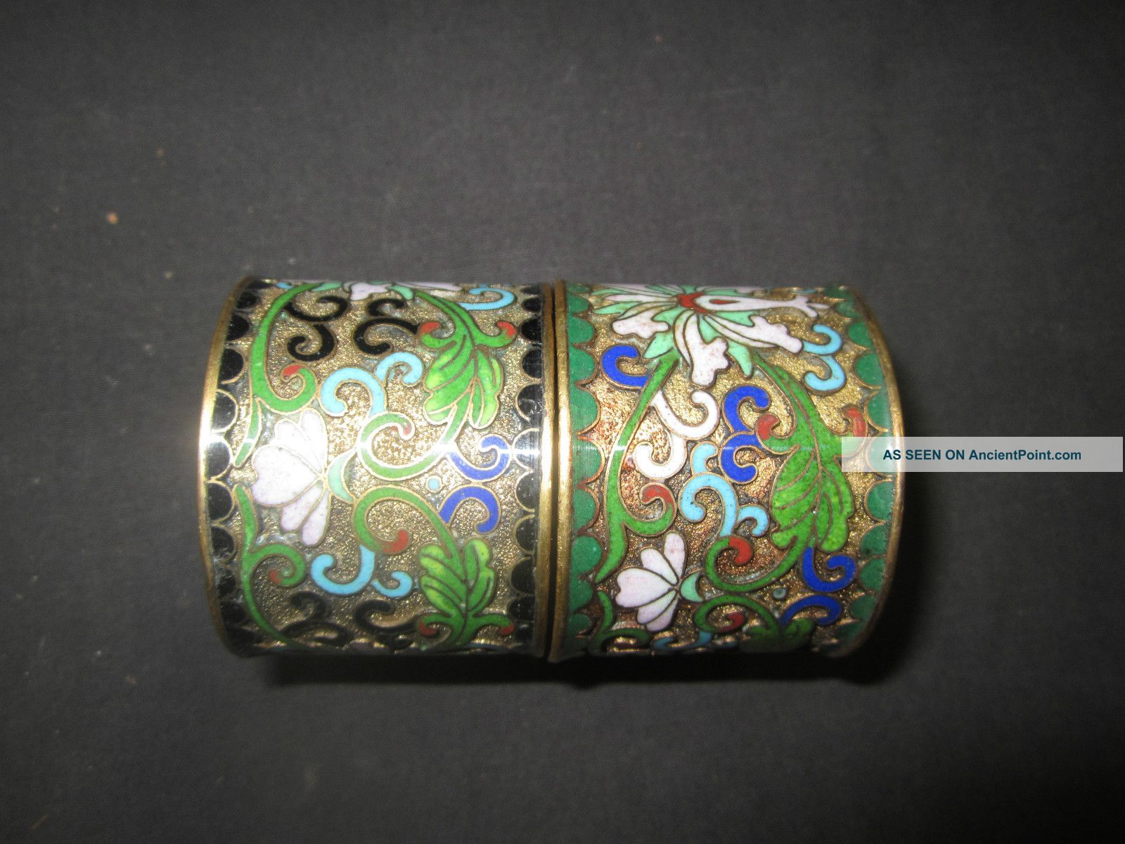 Old Cloisonne Enamel Napkin Rings Set Of 2 Flower Motif Other photo