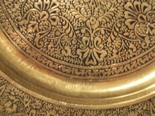 Antique Islamic Persian Brass Hand Engraved Black Niello Work Small Plate photo