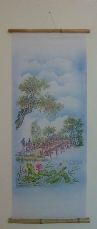 Cau The Huc.  The Huc Bridge / Vietnamese Silk Paintings.  Jade Temple,  Hoan Kiem photo