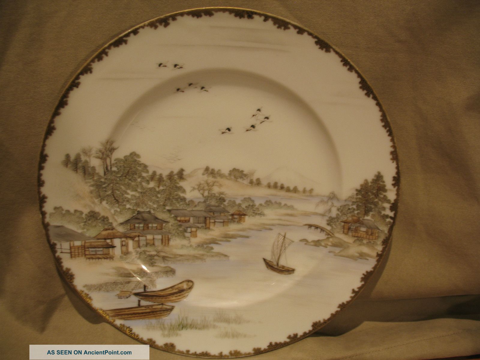 Old Japanese Hand Painted Plate Signed Porcelain photo