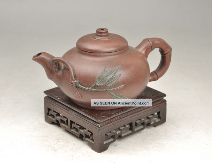 Antique 19th Century Chinese Yixing Teapot Carved Bamboo Teapots photo