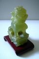 Vintage Nephrite Jade Foo Dog On Pedestal Hand Carving C Late 1900s C Foo Dogs photo 2