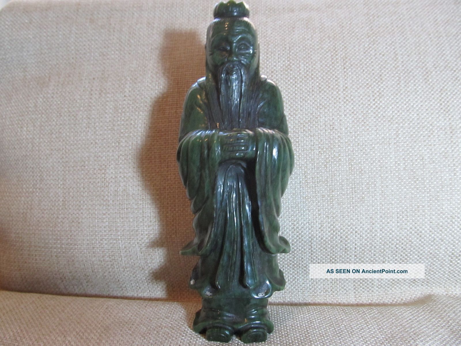 Chinese Nephrite Jade Carving,  Of A Bearded Sage 10 