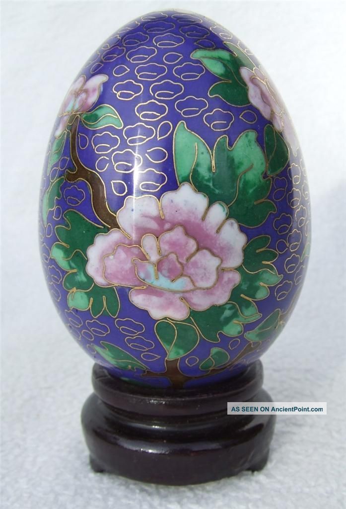 Vintage C1960 - 70 ' S Chinese Cloisonne Enamel Egg Ornament On Stand With Box Cloisonne photo