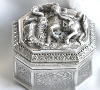 Antique Solid Silver Box From Southeast Asia Heavily Embossed Circa 1800s photo