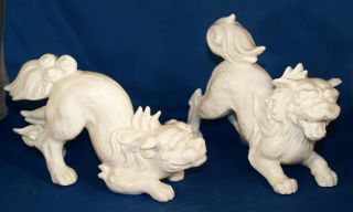 Pair Of Chinese Dogs; Highly Detailed In White Porcelain; Numbered Set photo