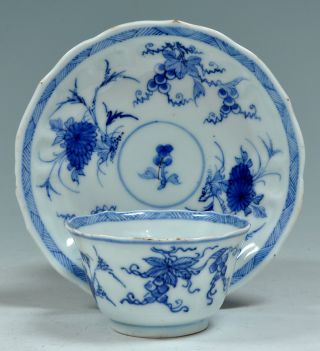 A Good Antique 18th C Chinese Porcelain Blue & White Export Cup + Saucer Kangxi photo