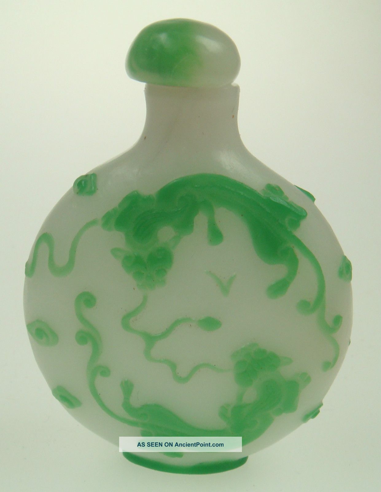 Antique Chinese Jade White & Green Snuff Bottle Chilong Dragon Snuff Bottles photo