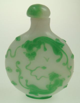 Antique Chinese Jade White & Green Snuff Bottle Chilong Dragon photo