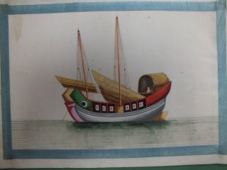 Chinese Study On Rice/pith Paper Of A Wooden Junk With Half Sail 19thc (i photo
