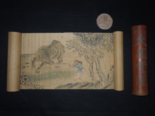 Chinese Makuri Painting 清代 Scroll 102inch China Old Hand Painted Qing Dynasty 51 photo