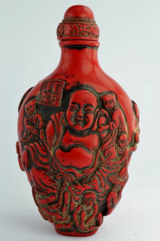 - China Collectibles Old Handwork Coral Carving Buddha Snuff Bottle ++ photo