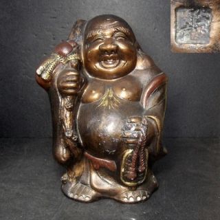 F848: Japanese Old Pottery Ware Fortunate Symbol Big Budai Hotei Statue photo