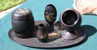 5 Pieces Of Vintage Japanese Chinese Oriental Cigarette Table Set N/r 19.  95 photo